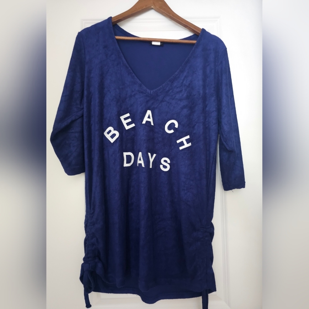 Blue sleeved swim coverup